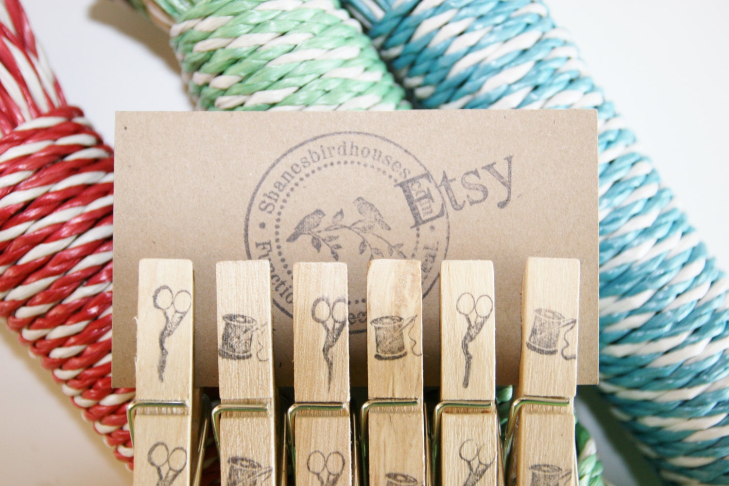Clothesline and Pins (12) Laundry Set, Decorative Clothespins, Wooden Clothespins, Large Clothespins
