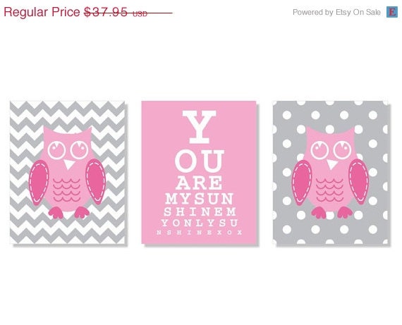 MEMORIAL DAY SALE Modern Nursery Kids Art Print You Are My Sunshine Eye Chart Chevron Owl