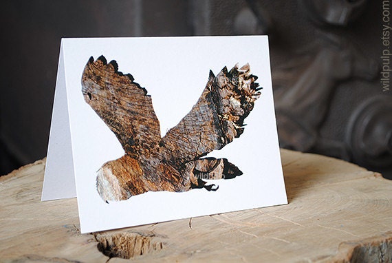 Barn Owl - Father's Day Card : Animal Silhouette In Bark, Eco Friendly, Recycled Stationery - Bird Art, Nature Photography