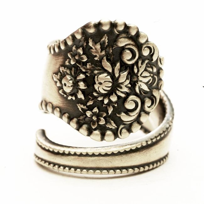 Spoon Ring Vintage Victorian "Lancaster" Chrysanthemum Sterling Silver Ring, Handmade in Your Size (4097)