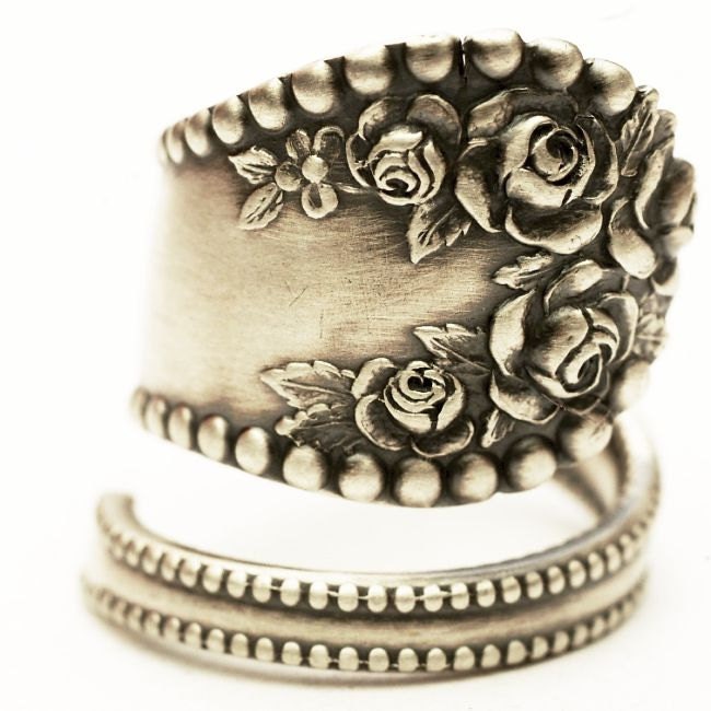 Spoon Ring Vintage Victorian Rose Lancaster Sterling Silver Ring, Handmade in Your Size (4048)
