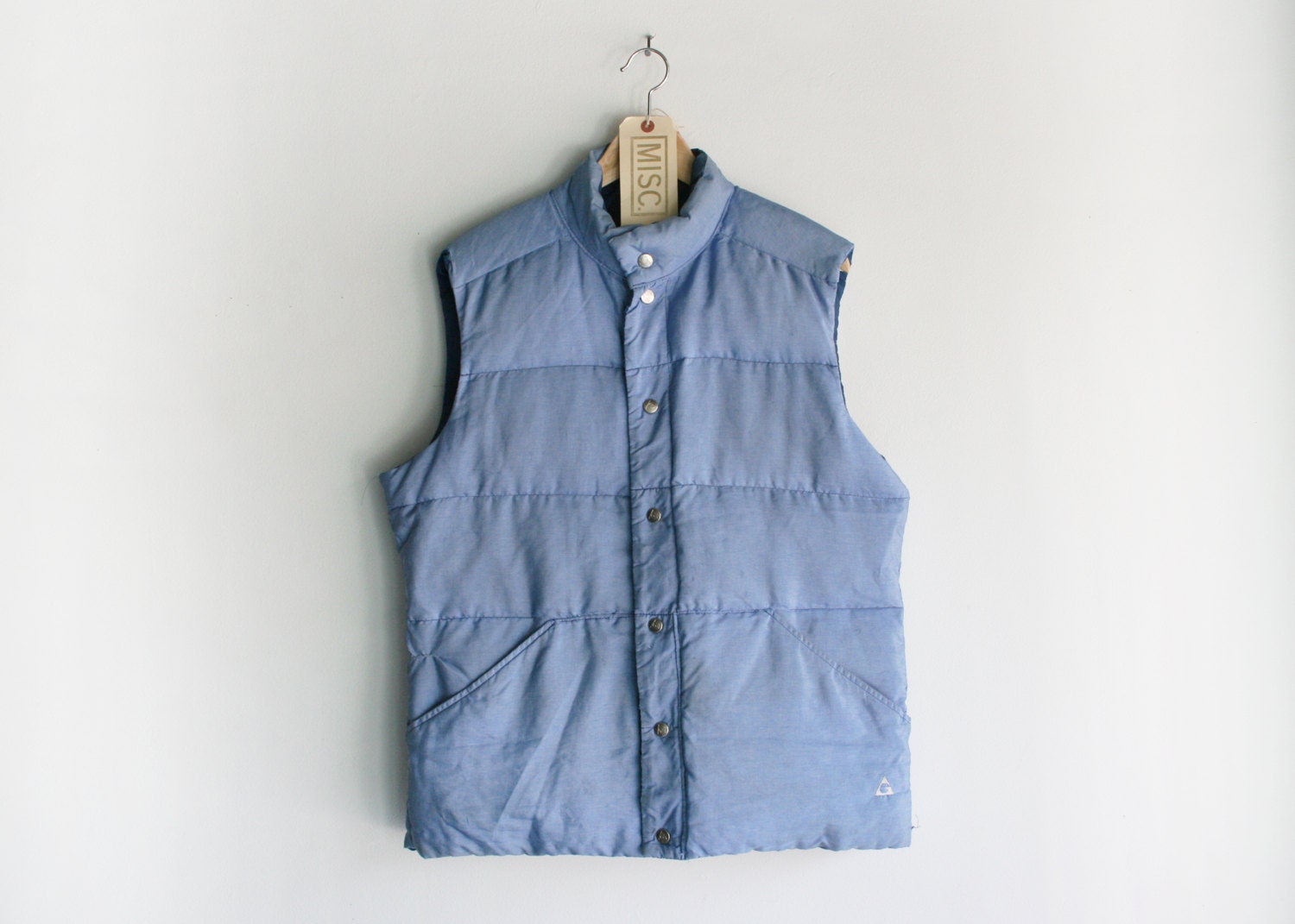 50% OFF SALE - Vintage Light Blue Gerry Light Down Reversible Vest w/ Skiing Patches