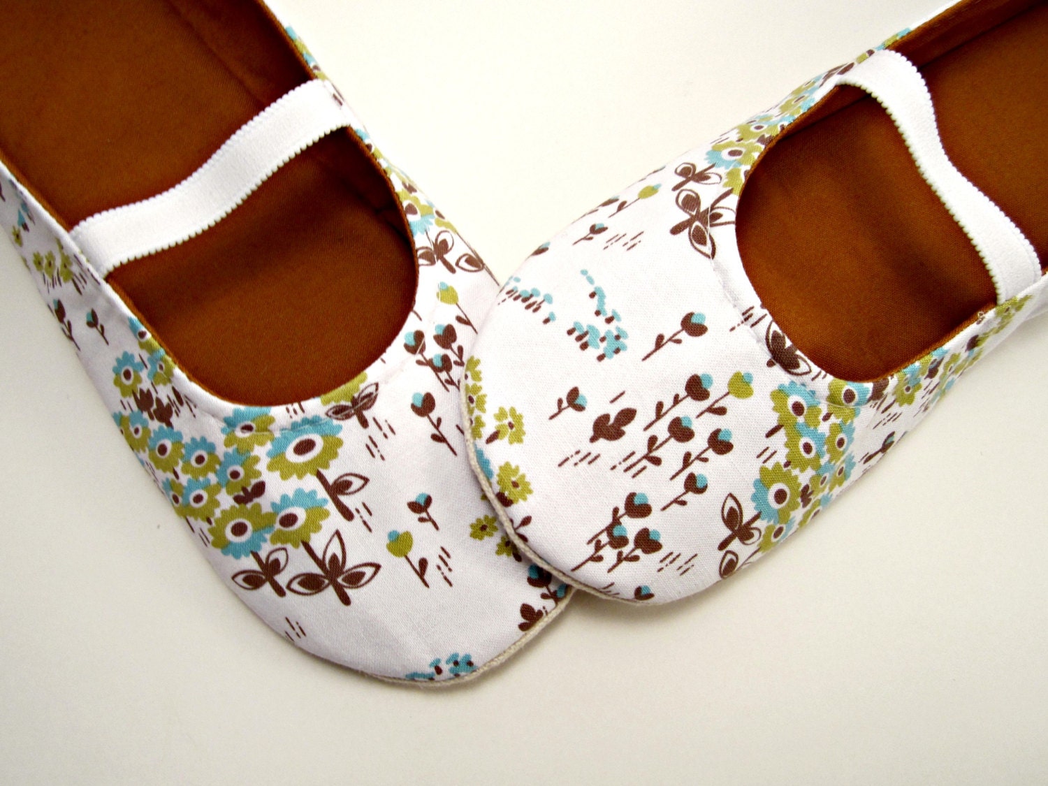 Women's Slippers - Blue, Green, and Brown Flowered Moli-Jane Slippers