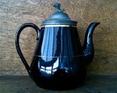 Antique Victorian Black Gold Pewter Tea Pot