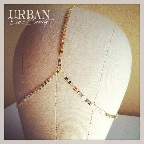 Gold Egyptian 3 strand Gold Circle Coin Chain Headpiece Inspired by the Nicole Richie Kardashian Style - 14K Gold coin chain hair piece