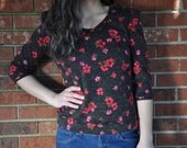 Handmade sweater 'Violets are Red', 3/4 length puff sleeve, one-of-a-kind