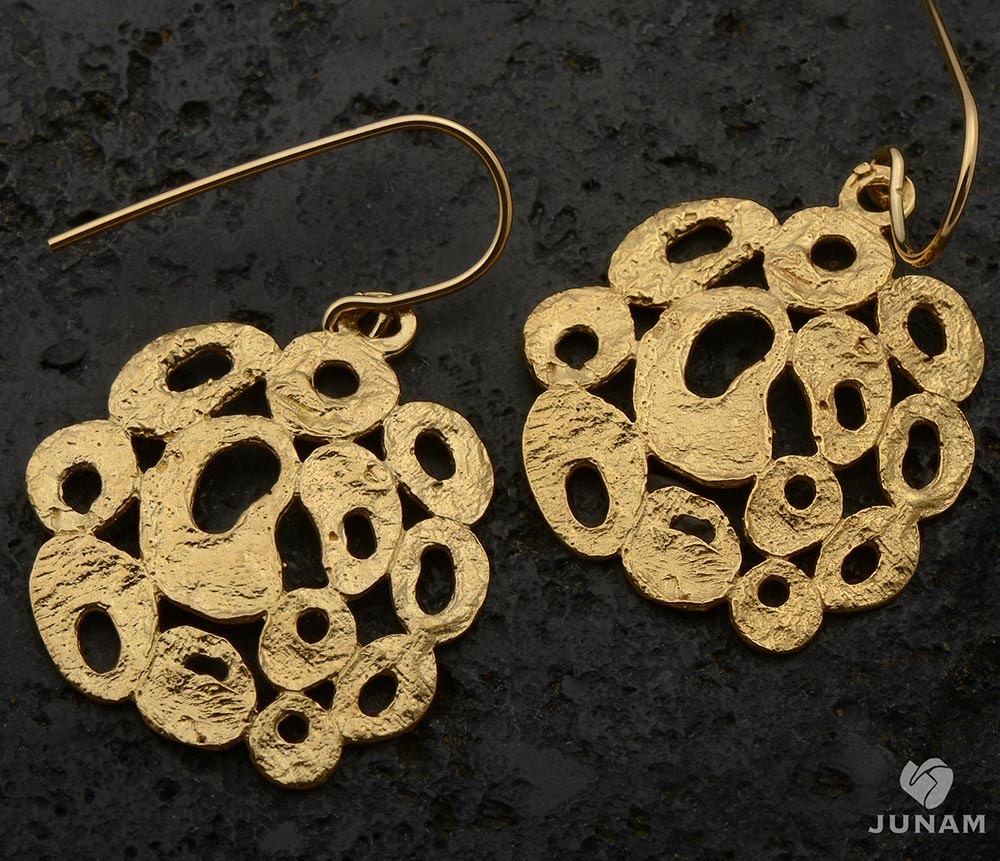 Abstract Dangle Earrings, 18k gold plated - unique jewelry, circle, different, textured, handmade earrings, beautiful, gift