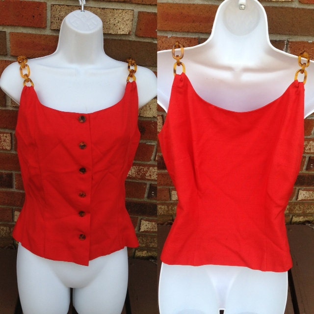 Vtg 90s Crop Plastic Chain Link Red Tank Top