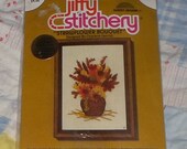Jiffy Stitchery Kit, NIP, Vintage 1975, STRAWFLOWER BOUQUET, Number 288, 5 x 7,  Crewel Kit, Sunset Designs