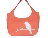 orange cotton canvas bag / tote bag / bird shoulder bag / everyday bag / diaper bag