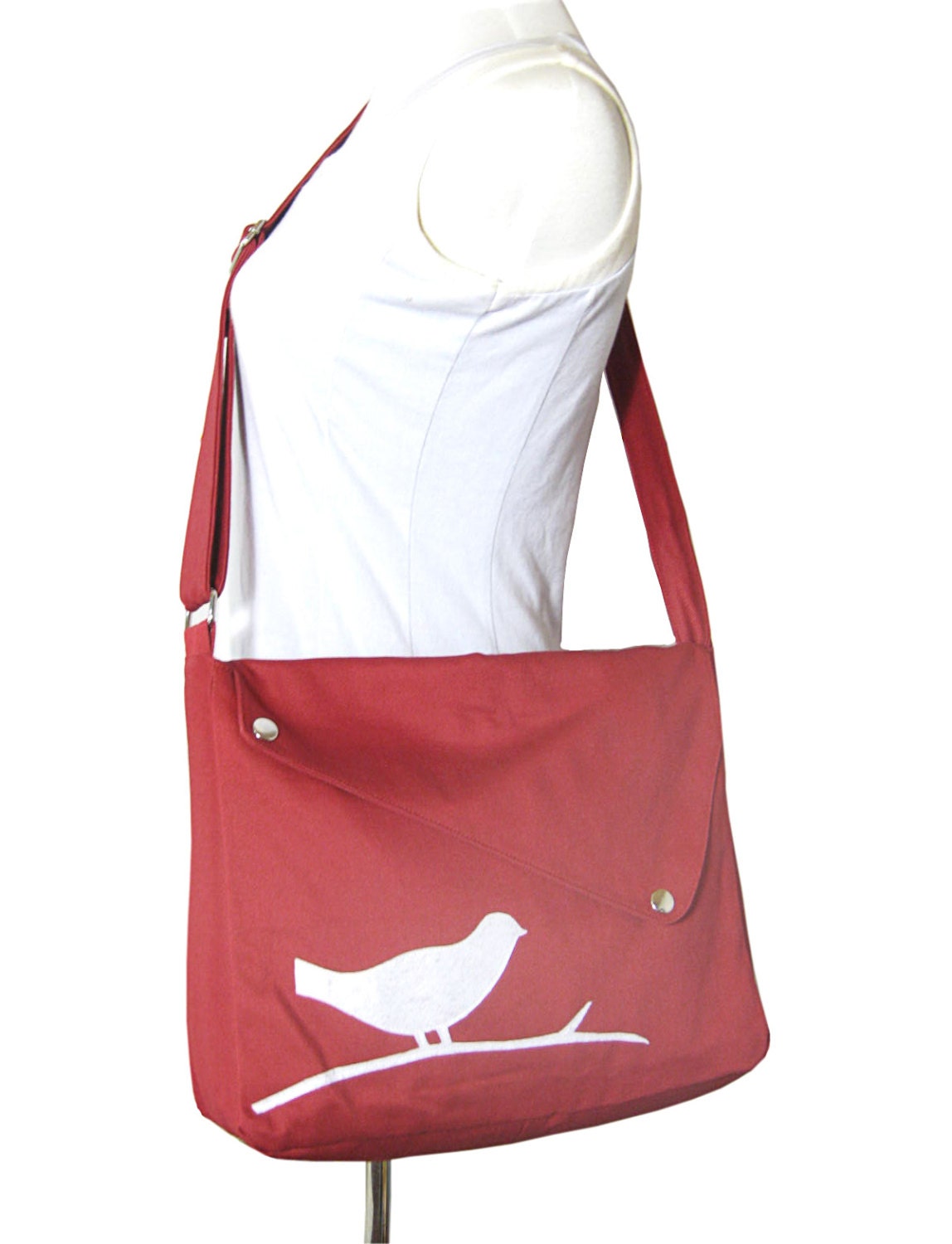 Red cotton canvas  shoulder bag / bird messenger /messenger bag / diaper bag / cross body bag