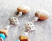 Earrings sterling  turquoise and picture jasper, sterling silver wirewrapped earrings