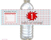 Printable Personalized Dr Seuss Inspired Red Blue Polka Dots Water Bottle Labels Wrappers - Birthday Party Baby Shower Boy Girl Custom