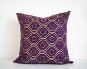Purple throw pillow - metallic gold print on purple denim, bohemian pillow, organic cotton pillow cover