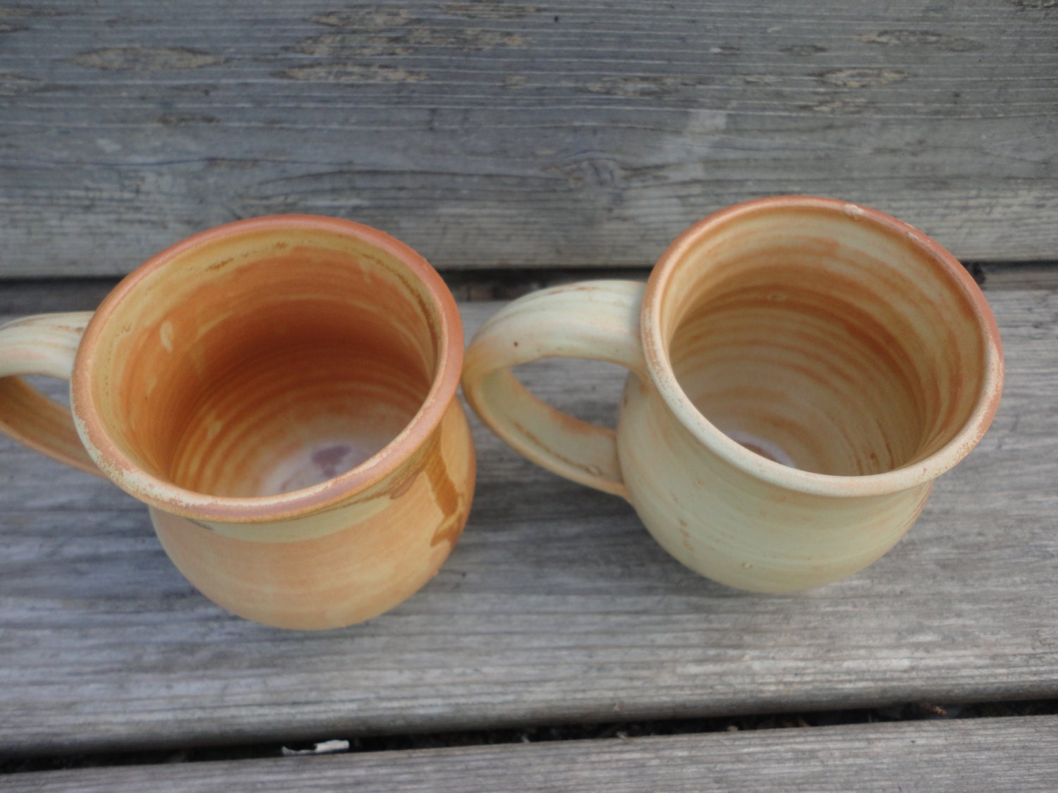 Pottery pair of  Mugs perfect for Fathers Day and teachers in Butter yellow and canteloupe