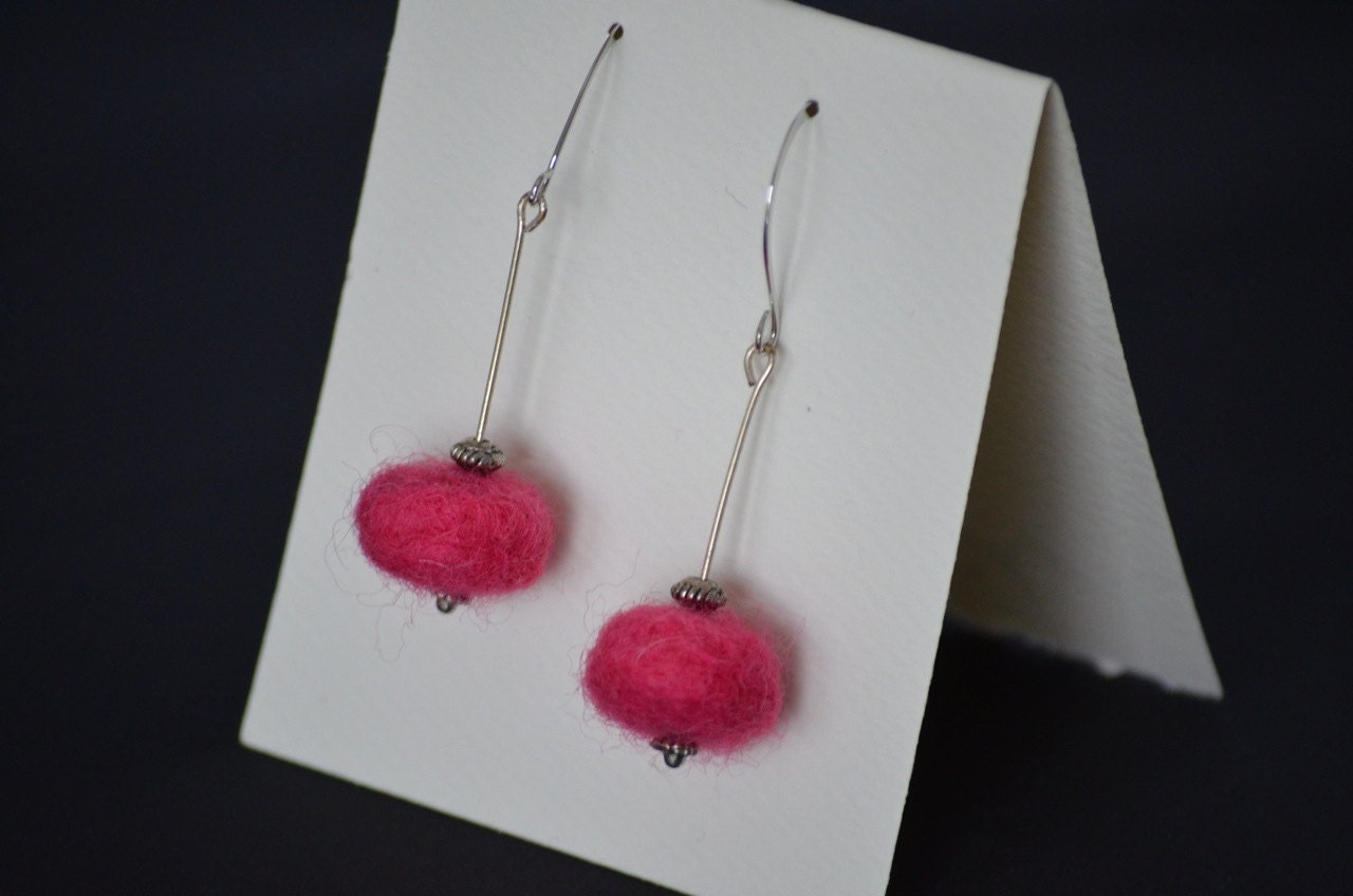 Earrings Felted Bright Pink
