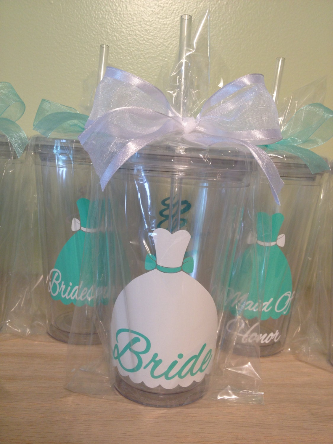 Bridal gown, Bride, Personalized acrylic tumbler 16oz w/ lid and straw- with name - or Bridesmaid, Flower girl dress