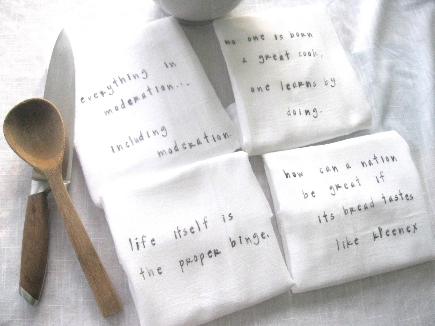 Julia Child Quote Tea Towels Set of Four - Hand Stamped Flour sack towels