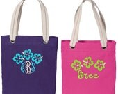 Personalized Monogram Embroidered  Tote Bag Purse Beach Book Tropical Hibiscus Turquoise,  Black, Red, Purple, Orange, Lime, Navy, Hot Pink