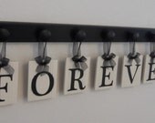 FOREVER Hanging Letter Sign Includes Wooden 7 Peg Hanger Display Rack in Black. Unique inspirational Gift for Husband, Wife, Spouse.