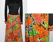 Vintage 70s Maxi Dress HIDING CHEETAHS Leopard Wildcat L
