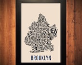 BROOKLYN New York Typography Map Print - 12" x 18"
