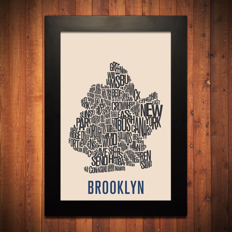 BROOKLYN New York Typography Map Print - 12" x 18"