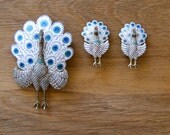 Siam Sterling Silver Peacock Brooch and Earring Set