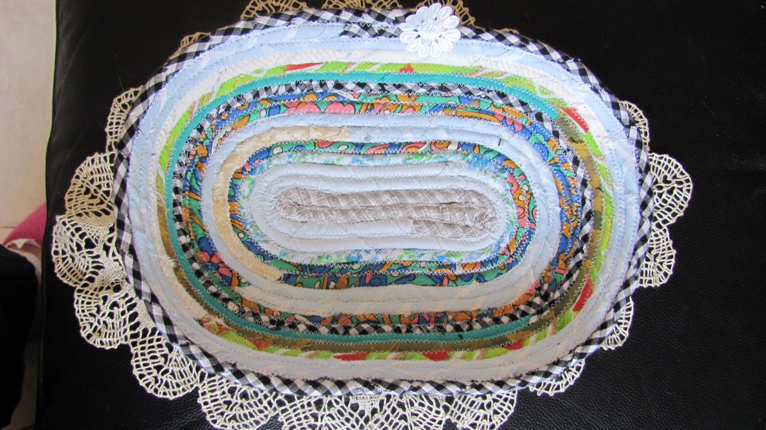 A HANDMADE COILED BASKET cotton fabric-rope quilted basket one of a kind directly from the artist