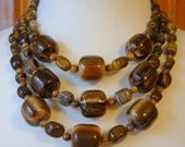 Zebra Jade & Amber Shell 3 Piece Nesting Statement Necklace Set, Jewelry, Necklaces, Mothers Day, Spring Celebrations, 1960s Style
