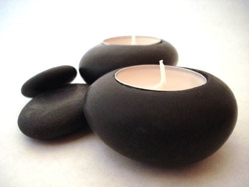 Black Pebble Candleholders - Set of Two