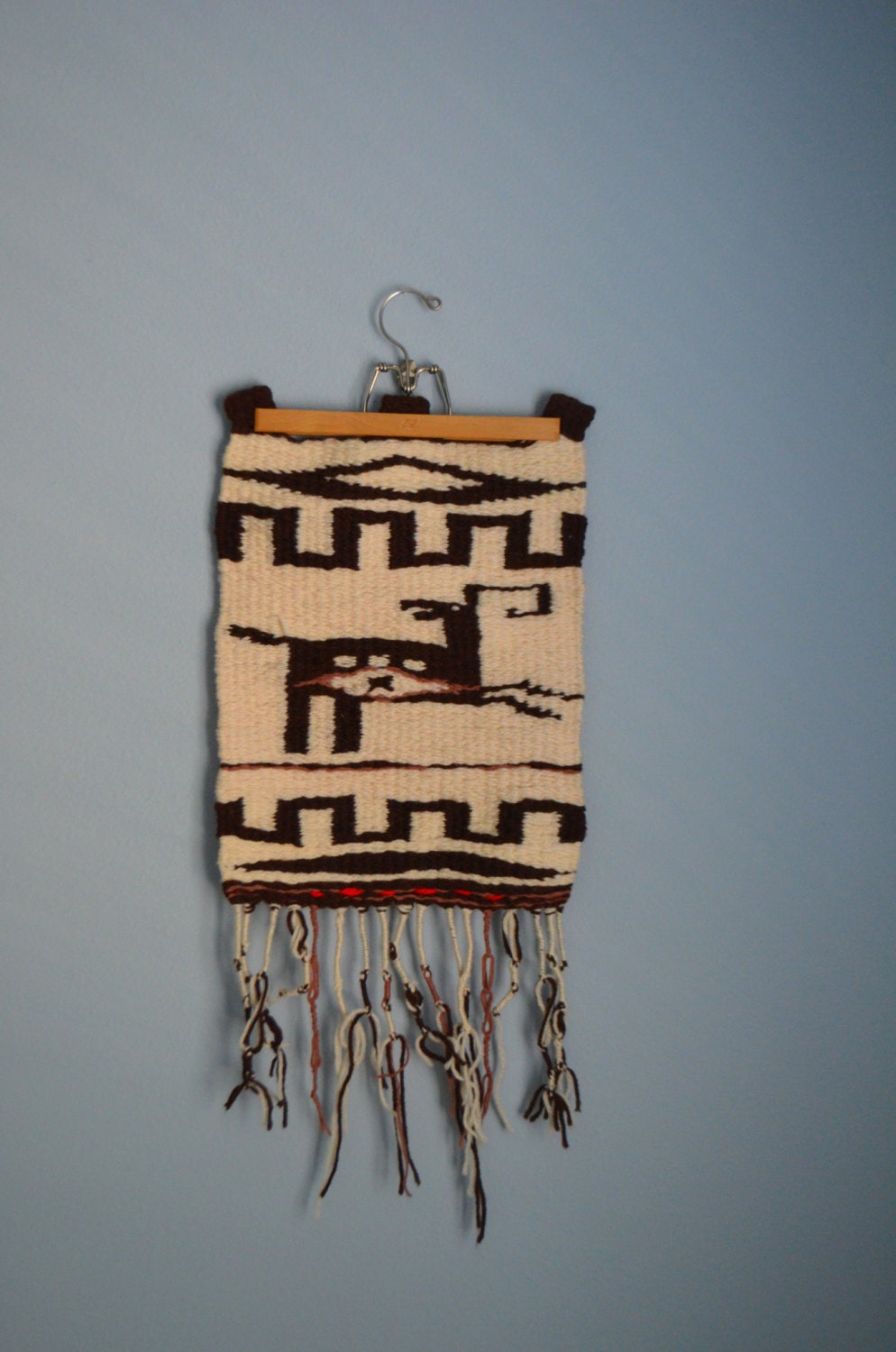 Vintage 70s Wool Peruvian Alpaca Wall Hanging with Deer // small // decor