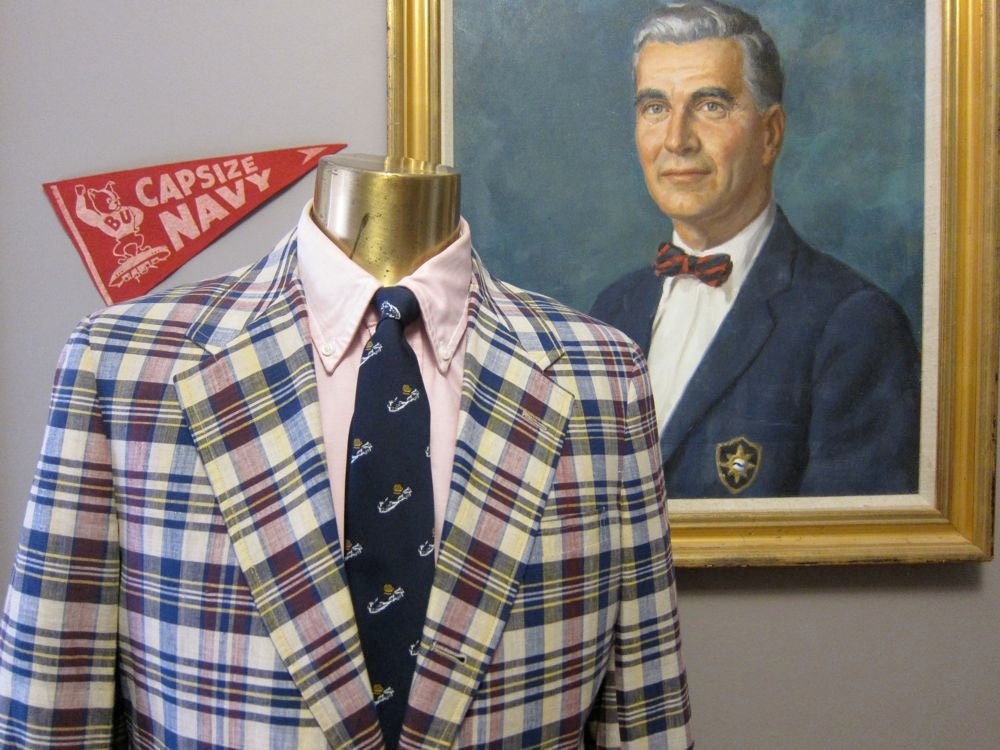 Brooks Brothers Red Yellow Blue Handwoven Madras Sport Coat 42R