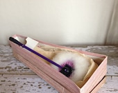 Vintage Art Deco Swansdown Powder Puff Purple Lucite Handle