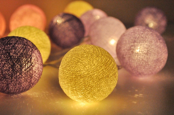 Promotion 15%off - Sale 2 Sets of Pastel colour cotton ball string lights for Patio,Wedding,Party and Decoration (20 bulbs)