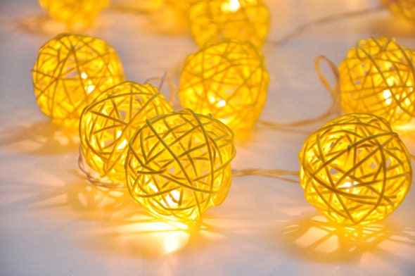 Yellow Rattan ball string lights for PatioWeddingParty by ginew