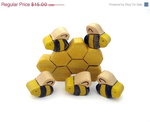 3 DAY SALE - Honey Bees & Honeycomb Toy - Handmade Wooden Toy