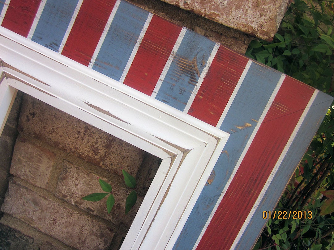 8x10 Distressed Picture Frame, Stripes, La Fonda Red / Philipsburg Blue / Warm White