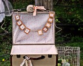 Vintage Floral fabric and burlap Wedding Suitcase Card Holder Escort holder wishing tree