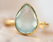 Sea Foam Green - Aqua Blue Chalcedony Stacking Ring - Gemstone Ring - Gold Ring - Bezel Set Ring Mother's Day Gift