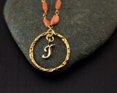 Personalized Initial Necklace - Pink Coral Necklace - Custom Initials Jewelry - Personalized Jewelry - Wire wrapped chain