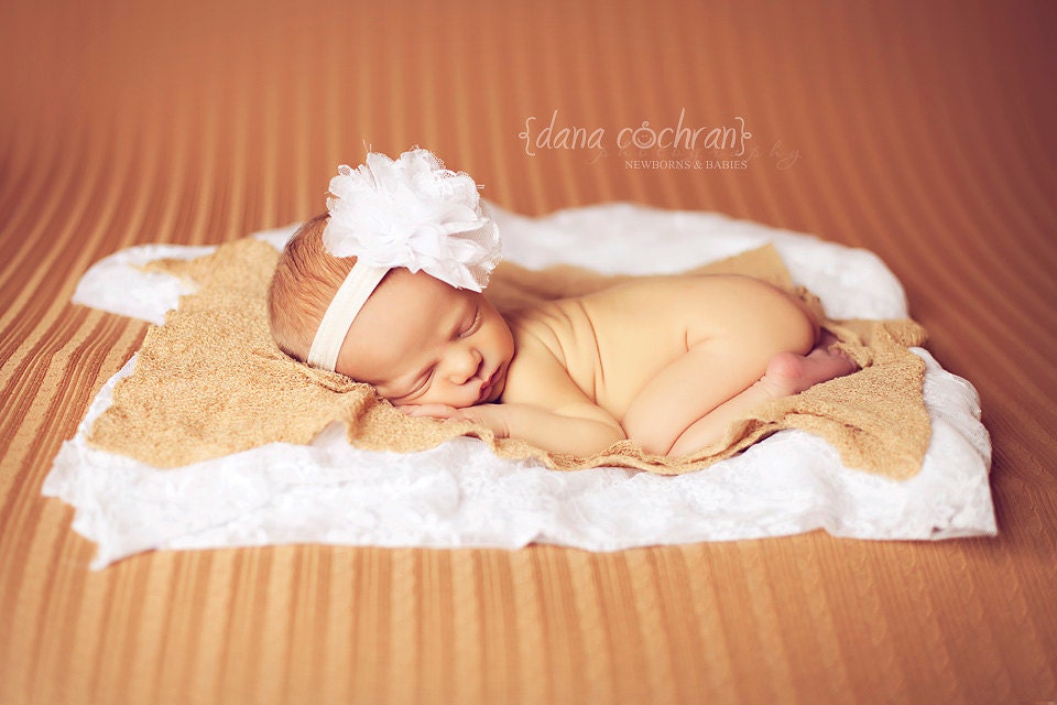 Baby Headband- Girl Headband- White Flower Headband- Christening Headband