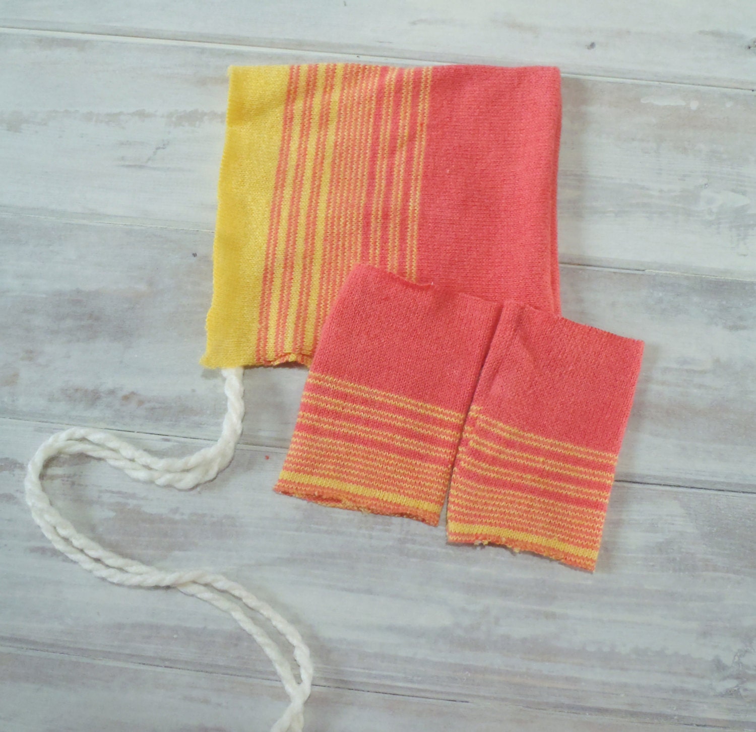 Baby prop bonnet and legwarmer set  yellow and coral, newborn photography, infant props girl photographer prop sets