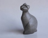 Mid Century Dark Grey Matte Cor Unum Cat Figurine  - Dutch Pottery c.70s 80s
