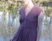 1970's plum purple sleeveless dress with pleated skirt