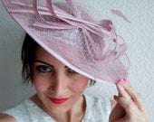 Pink Fascinator Hat - Wide Brimmed Blush Pink mesh Fascinator Hat Headband