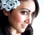 Polka Dot Flower Clip - Poofy White Flower w/Black Polka Dots Hair Pin/Clip