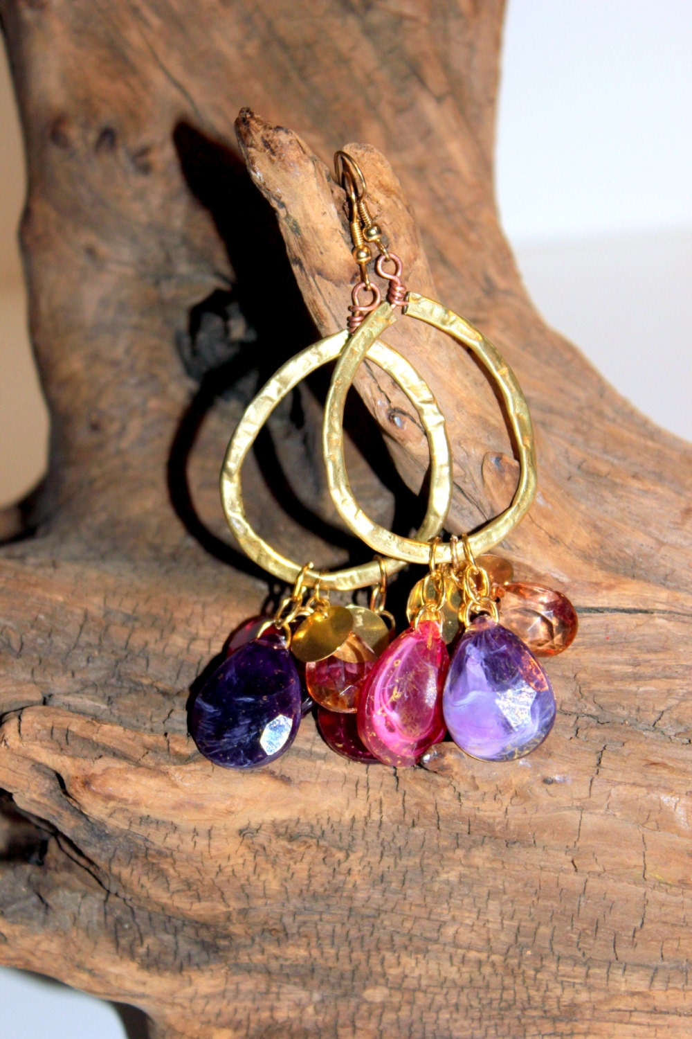 The Brass Bedouin Dangle Up-cycled Re-purposed Jewelry Brass and Lucite Boho Dangles Summer