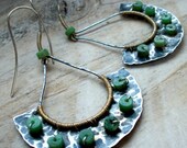 Silver Wire Wrapped Oxidized Hammered Earrings with Chrysoprase Heishi