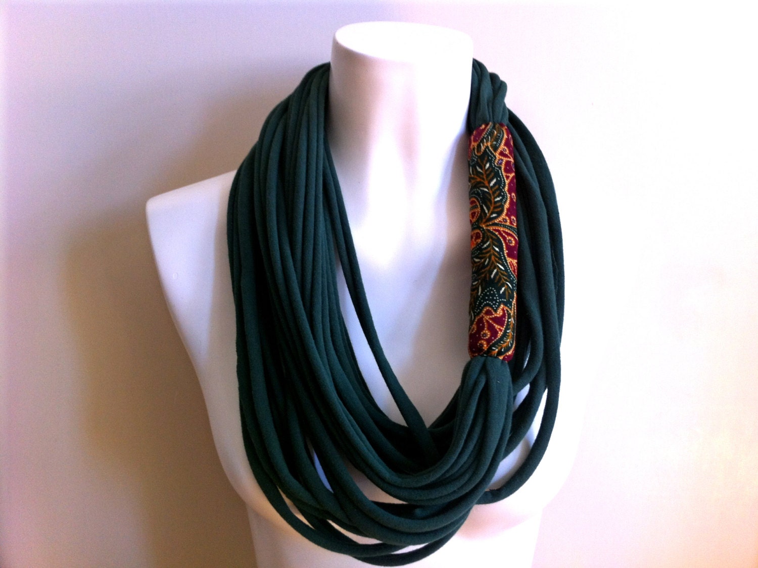 Scarf Necklace- Forest Green & Batik Scarflace